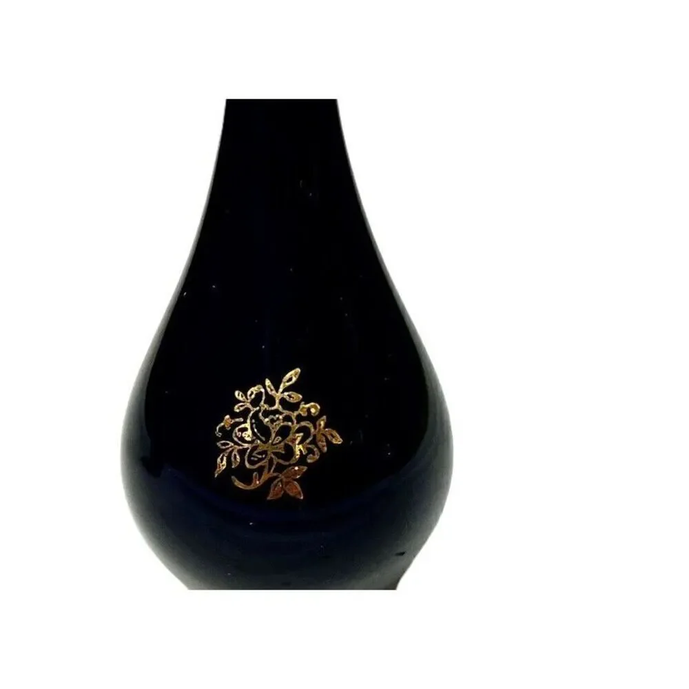 Vintage Limoges Castel France Porcelain Miniature Cobalt Blue & Gold Vases